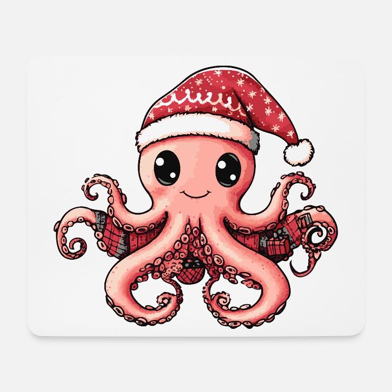 Oktopus Weihnachten - Mousepad (Querformat) - Weiß