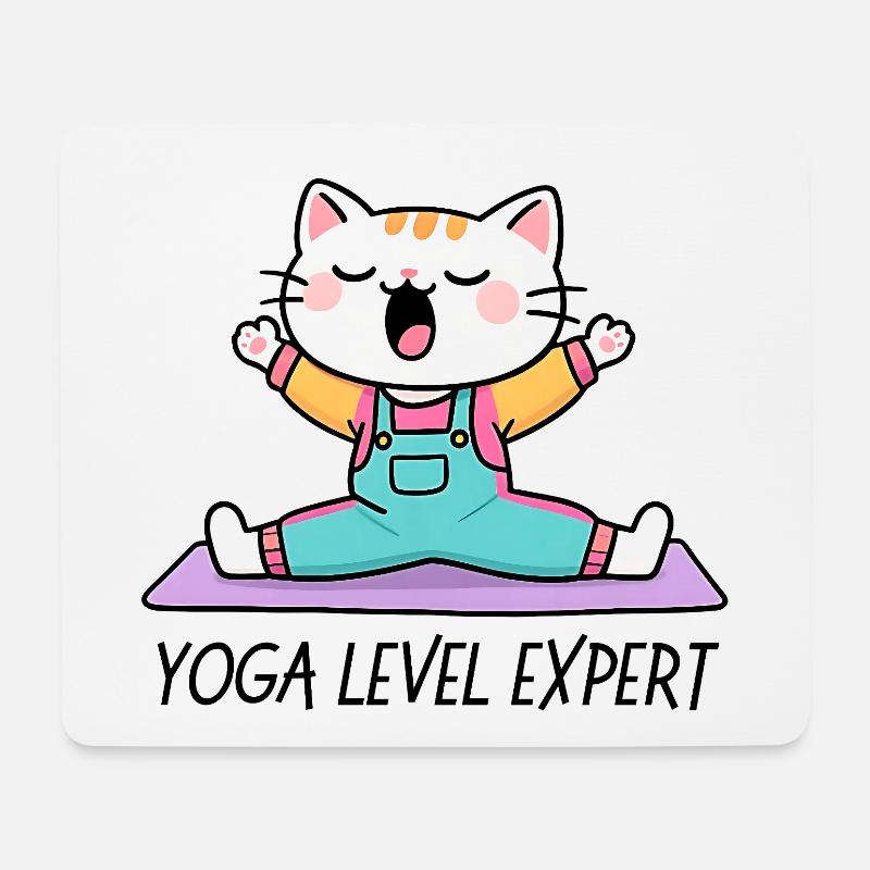 Kawaii Cat Yoga auf der Matte - Mousepad (Querformat) - Weiß