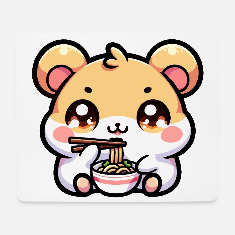 Kawaii Hamster isst Ramen - Mousepad (Querformat) - Weiß