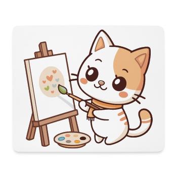 Kawaii Painter Cat on Pastel Palette - Mouse Pad (horizontal) - white - Front