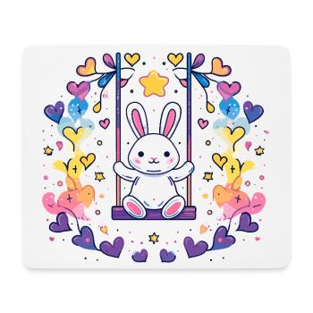 Fröhliches Bunny-Schaukel-Design - Mousepad (Querformat) - Weiß - Vorne