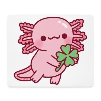 Cute Axolotl With Lucky Four Leaf Clover - Mouse Pad (horizontal) - white - Front