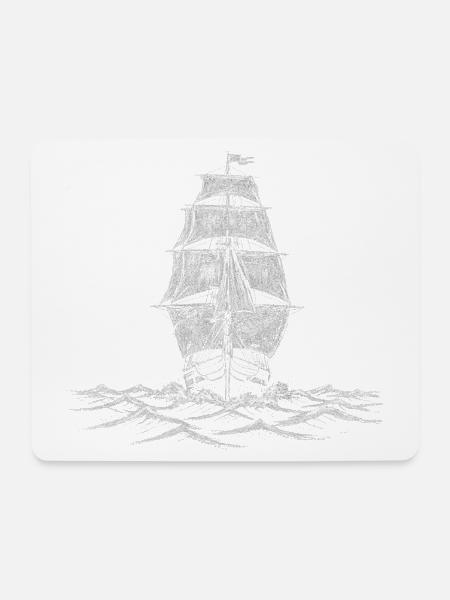 Weißes Segelschiff Zeichnung Kunstdruck - Mousepad (Querformat) - Weiß