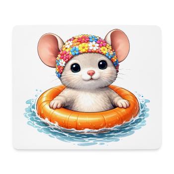 Süße Maus mit Schwimmring im Wasser  - Mousepad (Querformat) - Weiß - Vorne