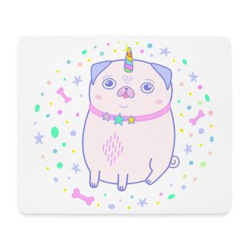 Pugicorne Licorne Rose Carlin - Tapis de souris (format paysage) - blanc - Devant
