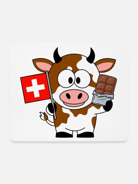 Schweizer Kuh mit Flagge und Schokolade - Mousepad (Querformat) - Weiß