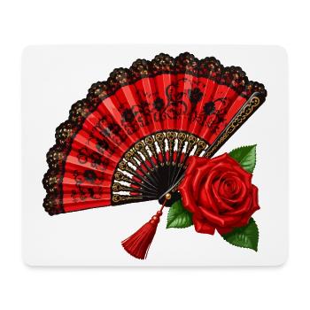 Spanischer Fächer mit Rose - Mousepad (Querformat) - Weiß - Vorne