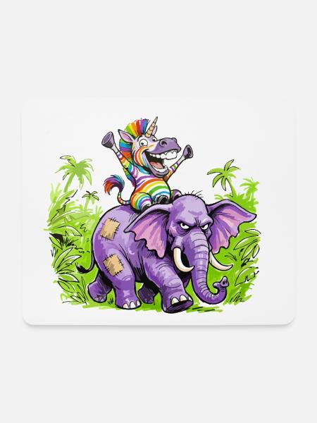 Regenbogen Zebra-Einhorn auf Lila Elefantenritt - Mousepad (Querformat) - Weiß