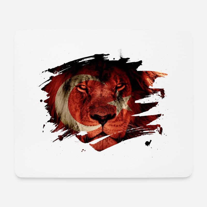 Die Türkei-Flagge u. Afrikanisches Löwe-Bild - Mousepad (Querformat) - Weiß
