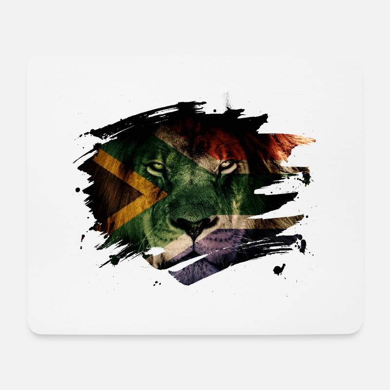 Südafrika-Flagge u. Afrikanisches Löwe-Bild - Mousepad (Querformat) - Weiß