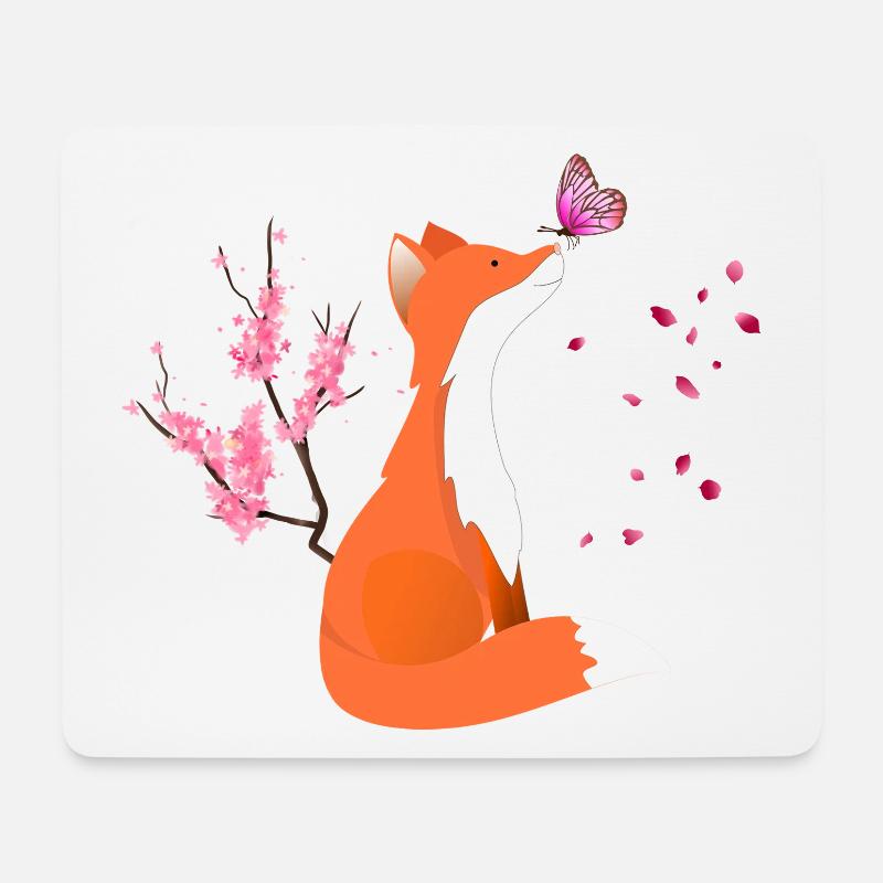 Fox Animal Fuchs mit Blumen und Schmetterling - Mousepad (Querformat) - Weiß