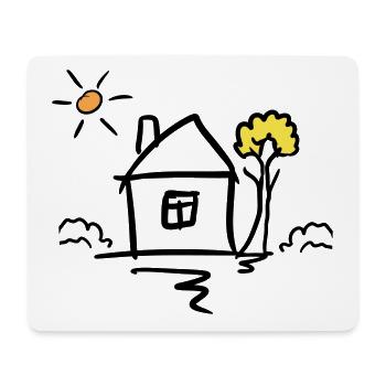 Maison avec arbre et soleil. Dessin. Dessiné à la main - Tapis de souris (format paysage) - blanc - Devant