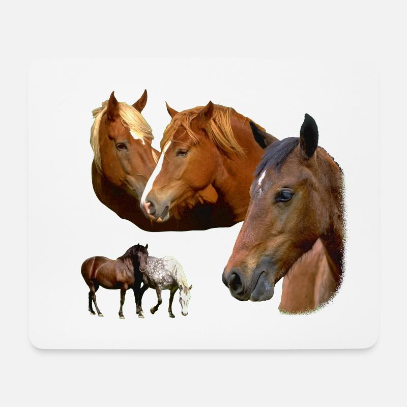 Pferde Wild Hengst & Stute Pferd und Ponys Kopf - Mousepad (Querformat) - Weiß