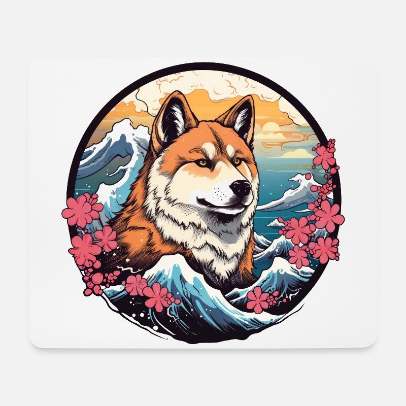 Akita Inu Hund japanische Hunderasse - Mousepad (Querformat) - Weiß