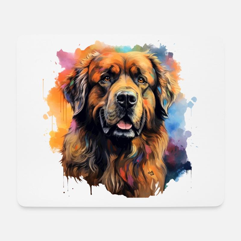 Leonberger Watercolor buntes Hundeportrait - Mousepad (Querformat) - Weiß