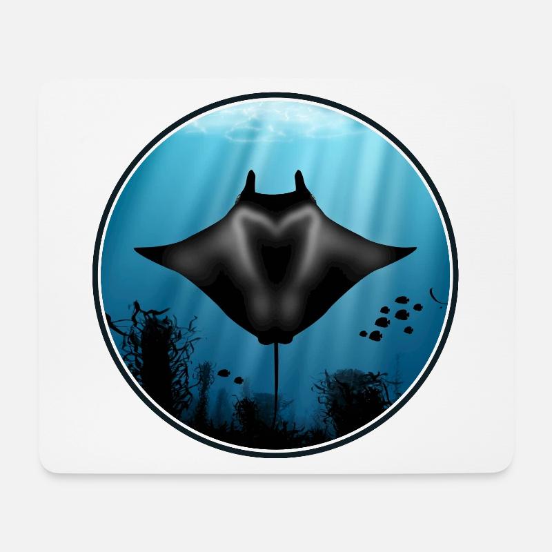 Mantarochen und Fische - Mousepad (Querformat) - Weiß