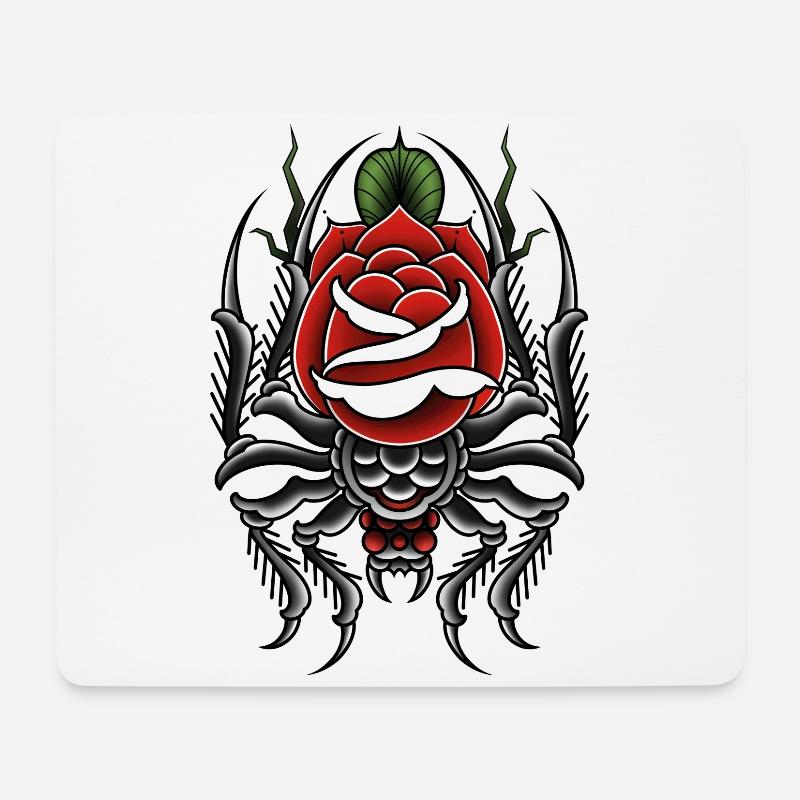 Oldschool Tattoo Spinne mit Rose - Mousepad (Querformat) - Weiß