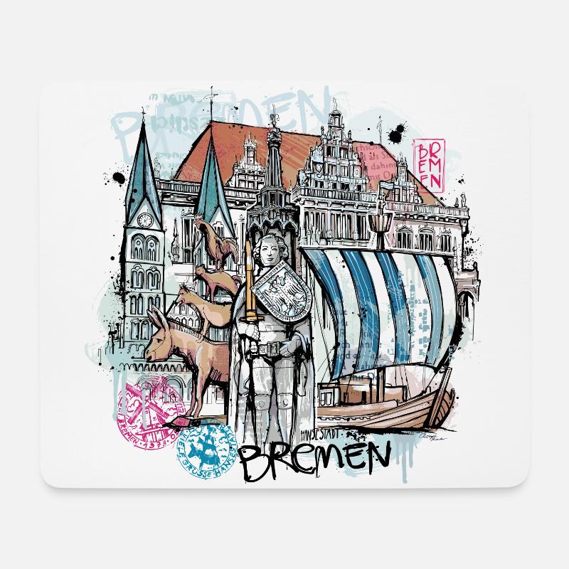 Bremen Illustration - Mousepad (Querformat) - Weiß