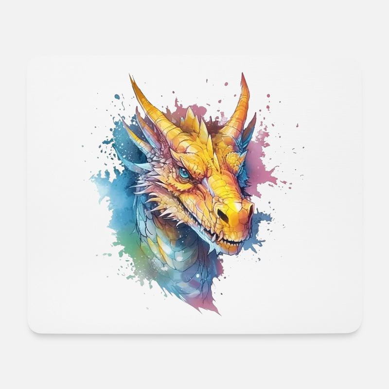 Ein farbenfroher Drache im Watercolor Style - Mousepad (Querformat) - Weiß