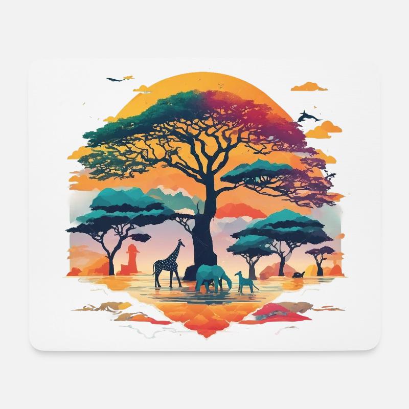 Afrika Steppe und Tiere - Mousepad (Querformat) - Weiß