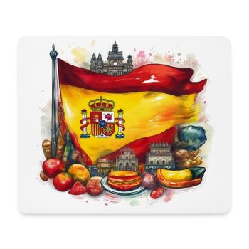 Spain Flag with Traditional Cuisine Design - Mouse Pad (horizontal) - white - Front