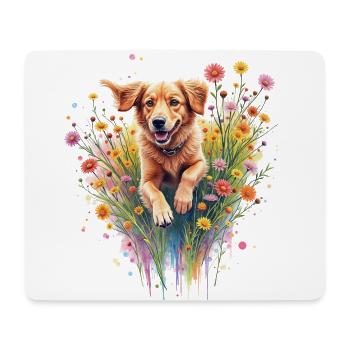 Hund spielt in Blumen - Mousepad (Querformat) - Weiß - Vorne