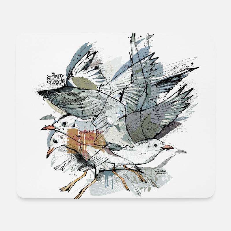 Möwen Illustration - Mousepad (Querformat) - Weiß