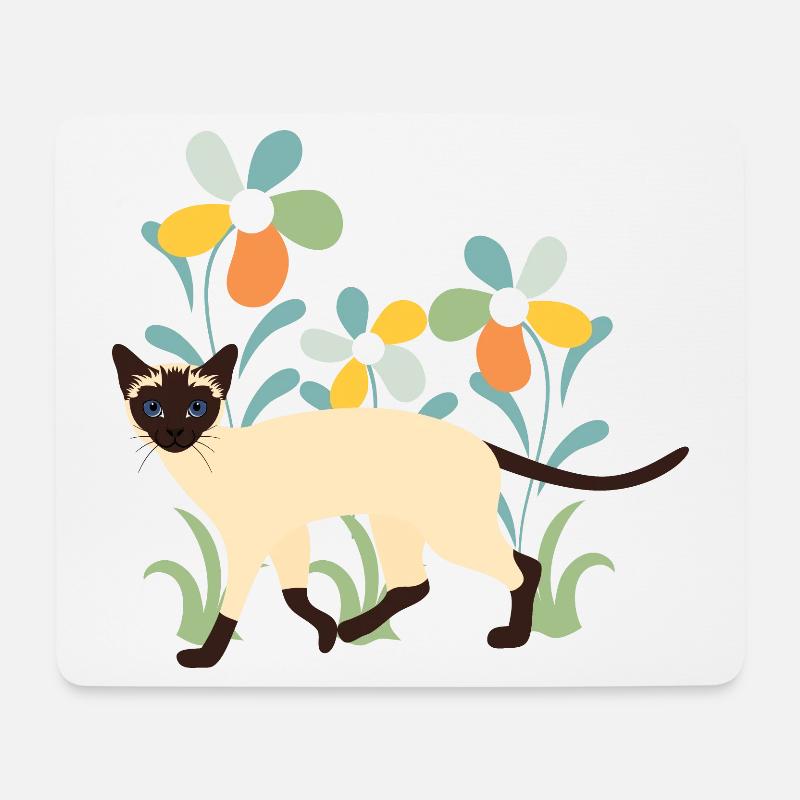 Siamesische Katze und Blumen - Mousepad (Querformat) - Weiß