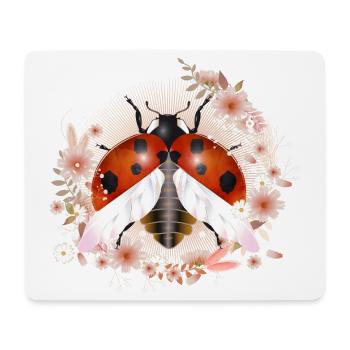 zauberhafter strahlender Marienkäfer mit Blüten - Mousepad (Querformat) - Weiß - Vorne