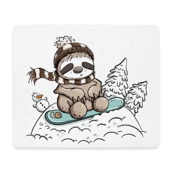 Petit paresseux dans la neige hivernale - Tapis de souris (format paysage) - blanc - Devant