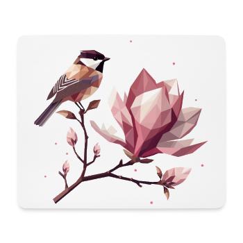 Vogel auf Magnolienzweig – Harmonische Komposition - Mousepad (Querformat) - Weiß - Vorne