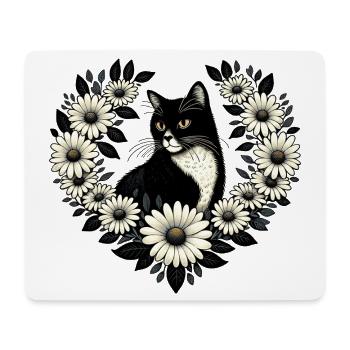 Elegantes schwarzes Katzen-Blumenherz - Mousepad (Querformat) - Weiß - Vorne