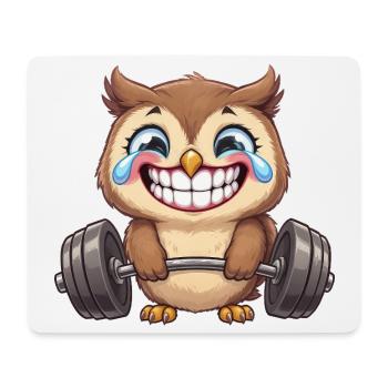 Starke Eule mit Hantel Fitness Workout Cartoon - Mousepad (Querformat) - Weiß - Vorne