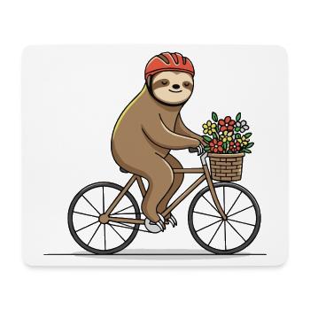 Cute sloth on bicycle with flower basket - Mouse Pad (horizontal) - white - Front