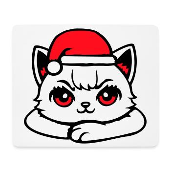 Chat Confiant Père Noël Chapeau Chaton Mignon - Tapis de souris (format paysage) - blanc - Devant