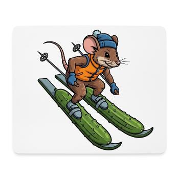 Cute Mouse Rat Ski Skier Cucumber Winter Getaway - Mouse Pad (horizontal) - white - Front