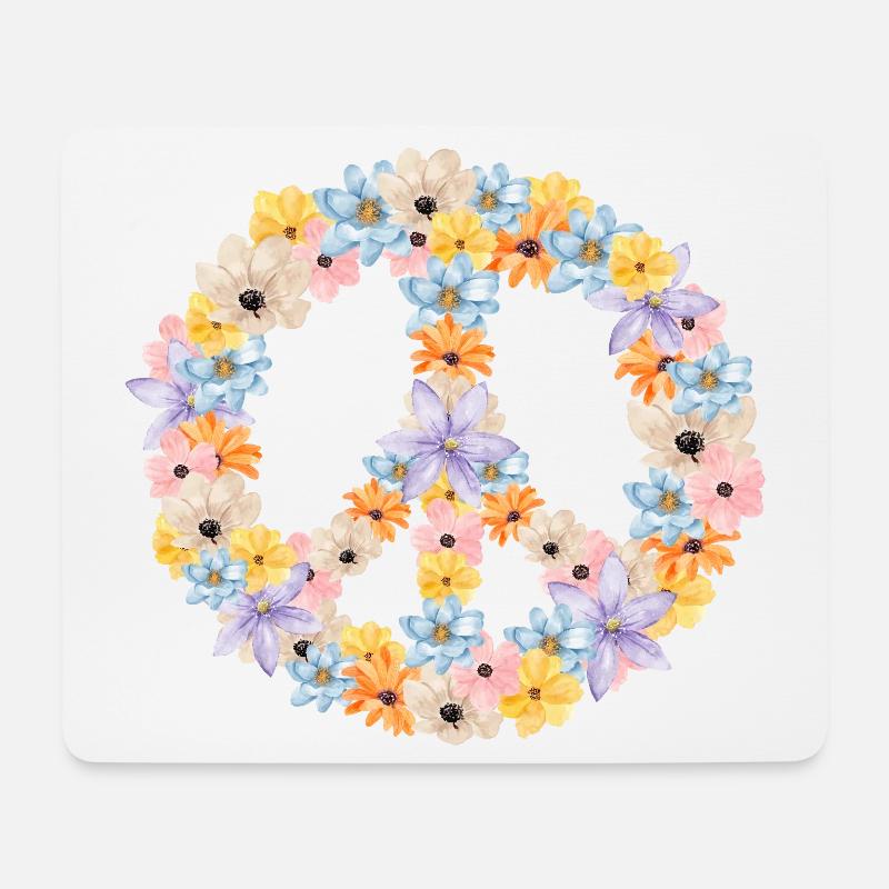 Blumen Peacezeichen Kreis - Mousepad (Querformat) - Weiß