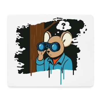 Curious mouse with binoculars in comic style - Mouse Pad (horizontal) - white - Front