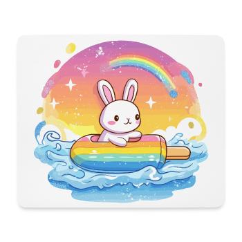 Kleines Bunny surft Regenbogenmeer - Mousepad (Querformat) - Weiß - Vorne