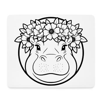 Vecteur de contour de la couronne florale Bohème de l’hippopotame - Tapis de souris (format paysage) - blanc - Devant