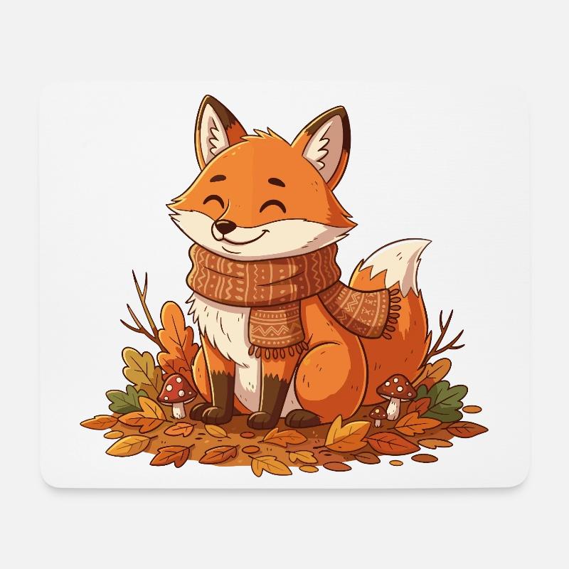 Herbstlicher Fuchs mit Schal - Mousepad (Querformat) - Weiß