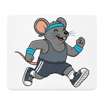 Cute Mouse Rat Jogging Running Marathon Cartoon - Mouse Pad (horizontal) - white - Front