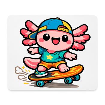 Kawaii Wing Skateboarder Axolotl - Mouse Pad (horizontal) - white - Front