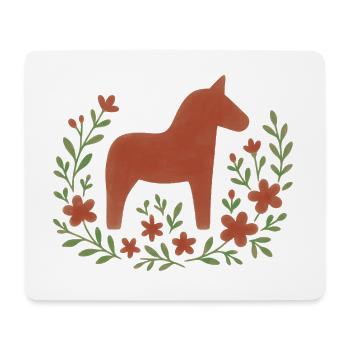 Dala-Pferd mit Blumen – Nordic Folk - Mousepad (Querformat) - Weiß - Vorne