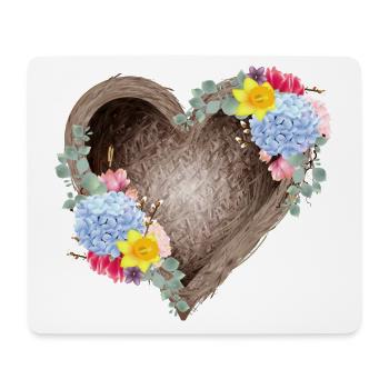 Herzförmiges Vogelnest mit Frühlingsblüten - Mousepad (Querformat) - Weiß - Vorne