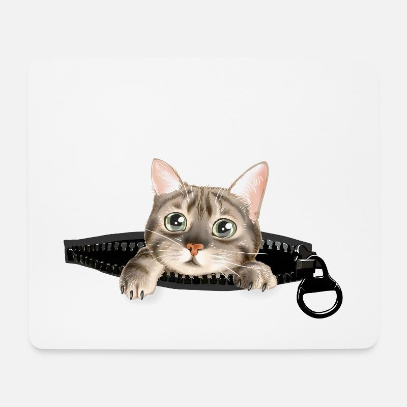 Kätzchen schaut aus Tasche mit Reisverschluss... - Mousepad (Querformat) - Weiß