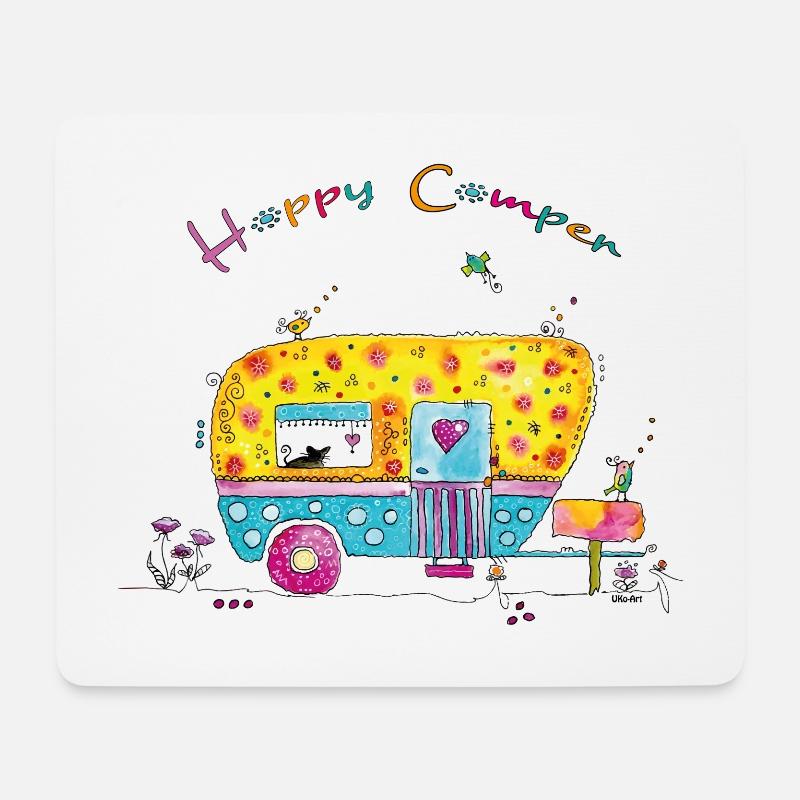 Wohnwagen Happy Camper - Mousepad (Querformat) - Weiß