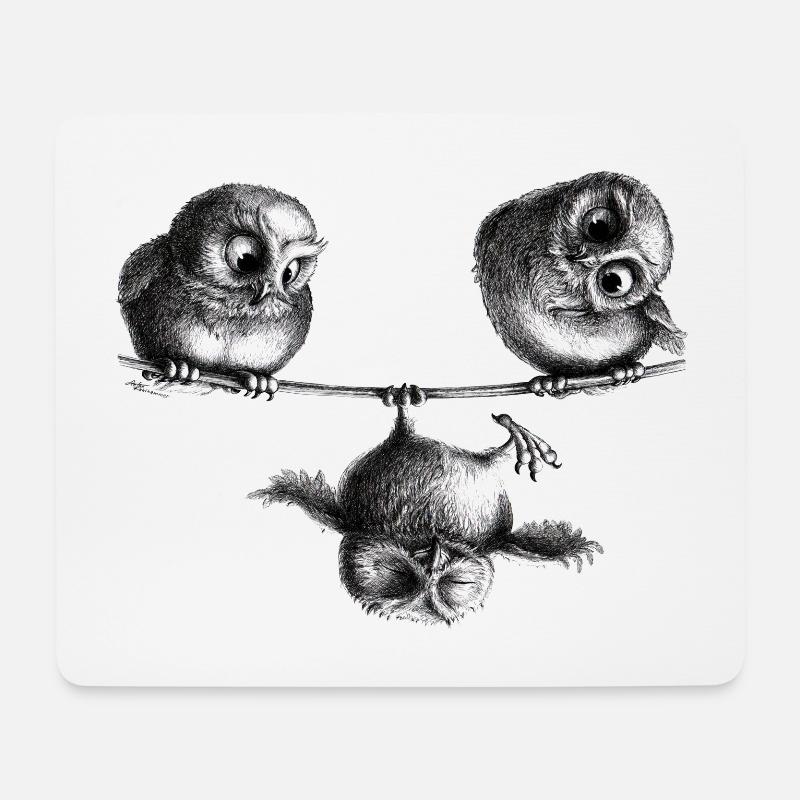 Drei Eulen - Freiheit und Spaß - Mousepad (Querformat) - Weiß