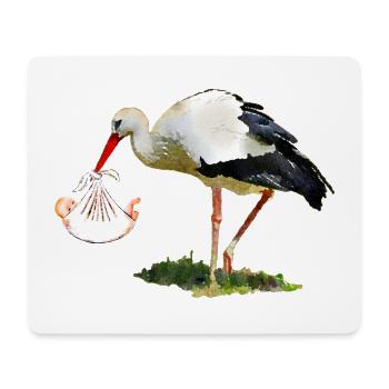 Cigogne avec bébé dans une écharpe - Tapis de souris (format paysage) - blanc - Devant