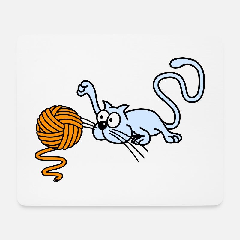 Katze spielt mit einem Ball - Mousepad (Querformat) - Weiß